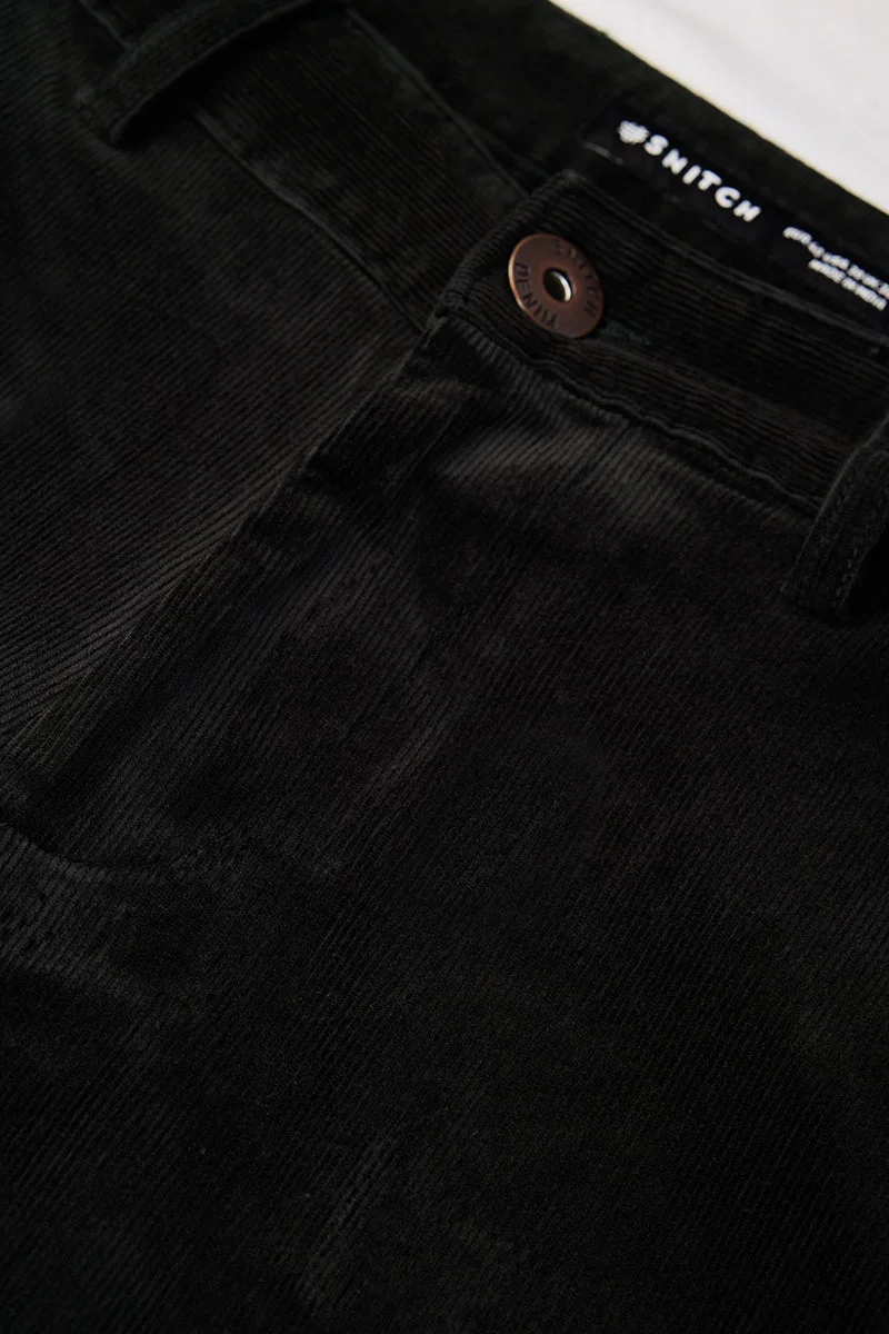 Snitch Black Comfort Fit Stretch Corduroy Chinos for Men | Best Price UAE